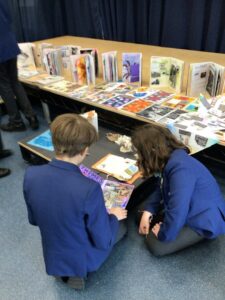 Pupils viewing the exhibition